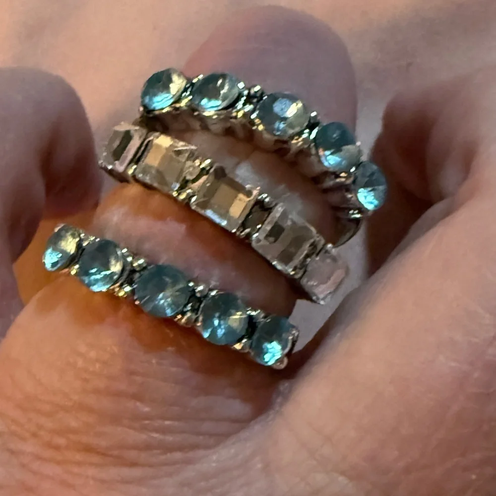 Silver and Blue Set of 3 Rings